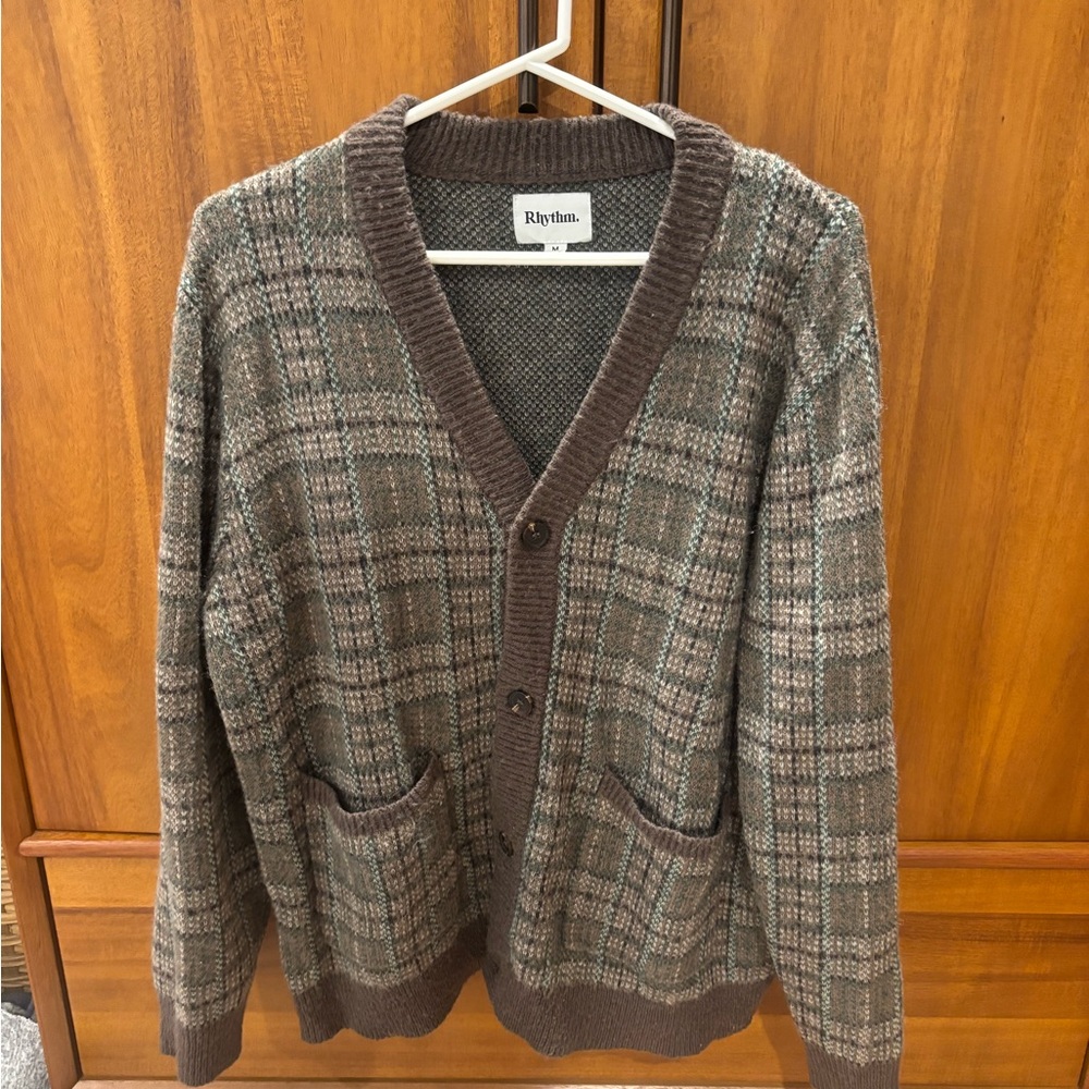 Rhythm. Gray and Brown Checkered Men's Cardigan